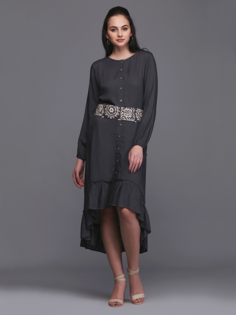 

Ojjasvi Women Charcoal Solid A-Line Dress