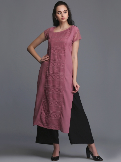 

Ojjasvi Women Mauve Woven Design Straight Kurta