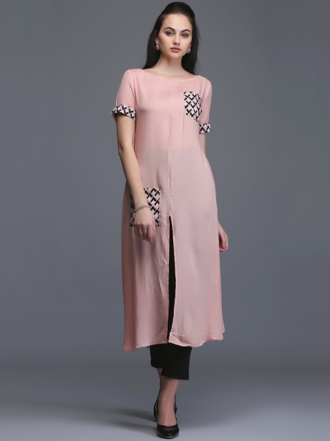 

Ojjasvi Women Pink Solid A-Line Kurta