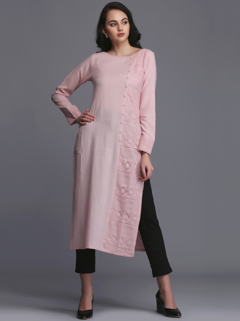 

Ojjasvi Women Pink Woven Design Straight Kurta