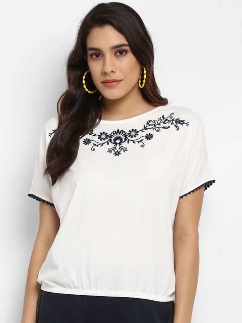 

KVL Women Off-White Solid Blouson Top
