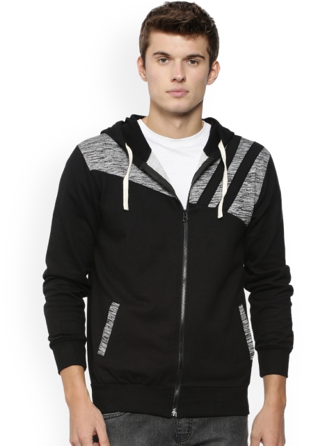 

Campus Sutra Men Black & Grey Solid Hooded Sweatshirt