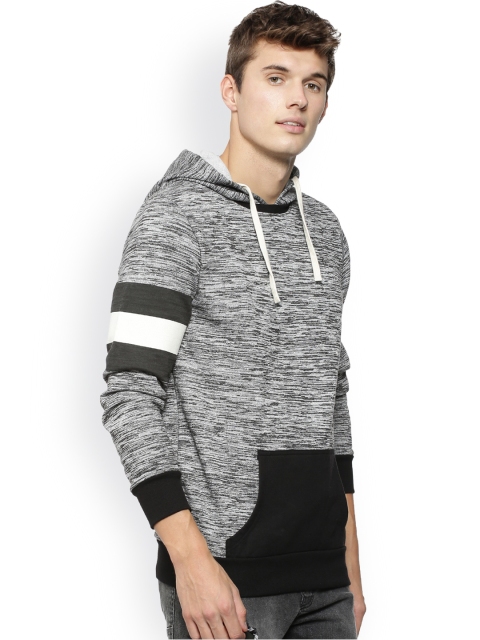 

Campus Sutra Men Grey Self Design Hooded Sweatshirt
