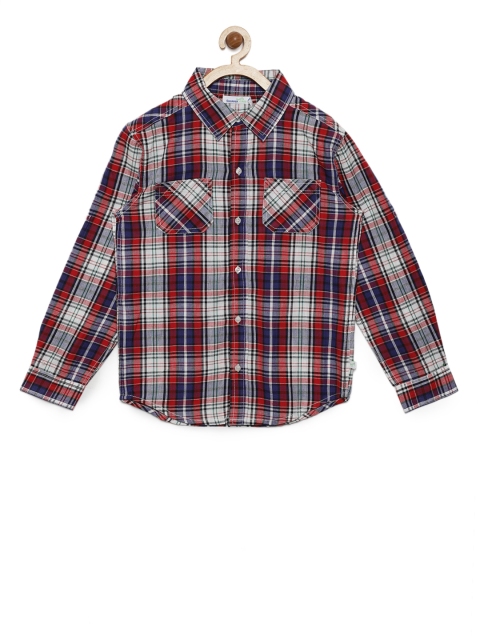 

ShopperTree Boys Red & Blue Regular Fit Checked Casual Shirt