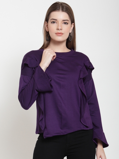 

Belle Fille Women Purple Solid Sweatshirt