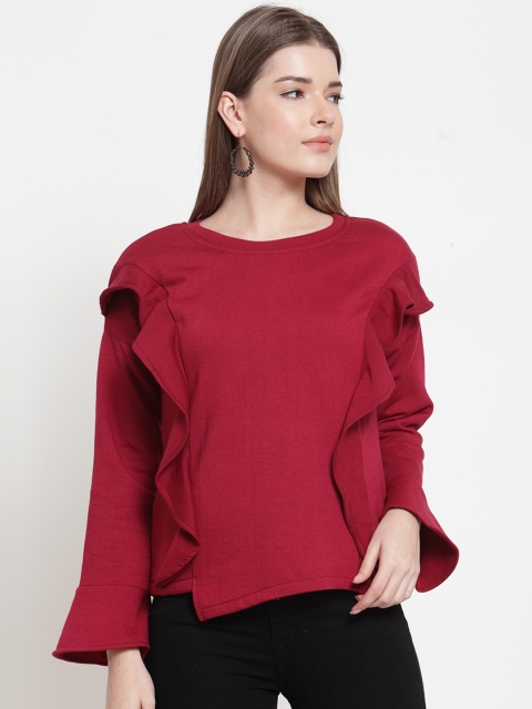 

Belle Fille Women Maroon Solid Sweatshirt
