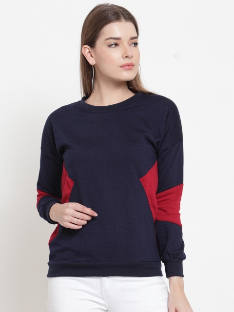 

Belle Fille Women Navy Blue & Maroon Colourblocked Sweatshirt