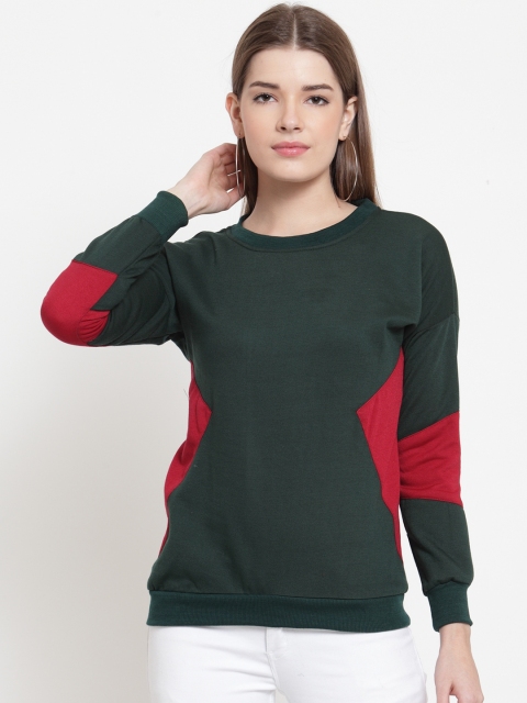 

Belle Fille Women Green & Maroon Colourblocked Sweatshirt