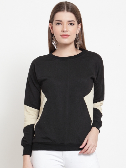

Belle Fille Women Black & Beige Colourblocked Sweatshirt