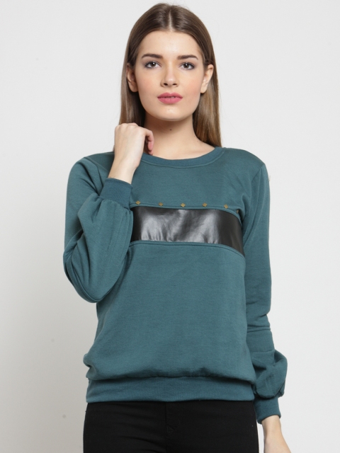 

Belle Fille Women Teal Green Solid Sweatshirt