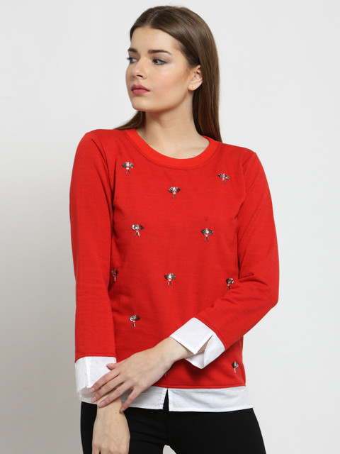 

Belle Fille Women Red Solid Sweatshirt