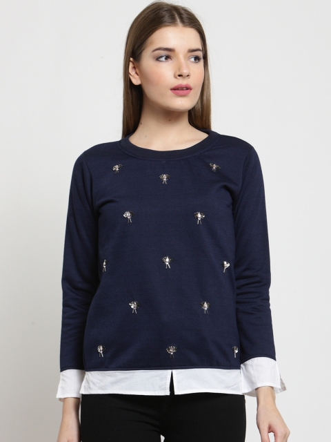 

Belle Fille Women Navy Blue Solid Sweatshirt