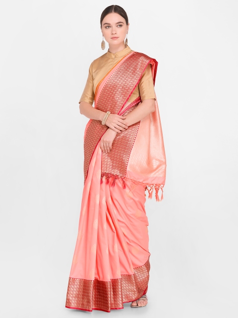 

Varkala Silk Sarees Peach-Coloured & Orange Silk Blend Woven Design Kanjeevaram Saree