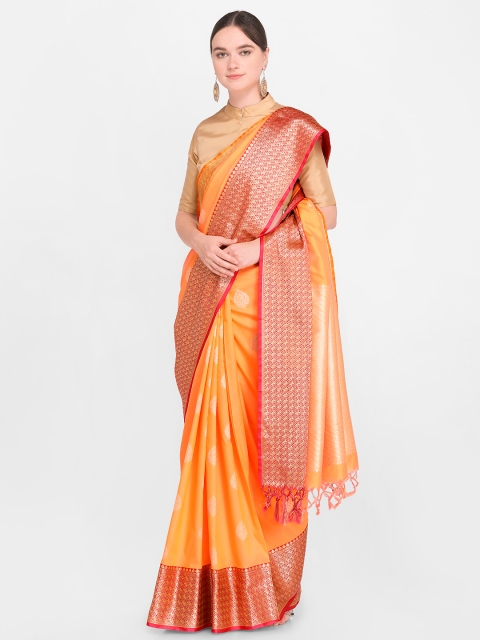 

Varkala Silk Sarees Mustard & Red Silk Blend Woven Design Kanjeevaram Saree