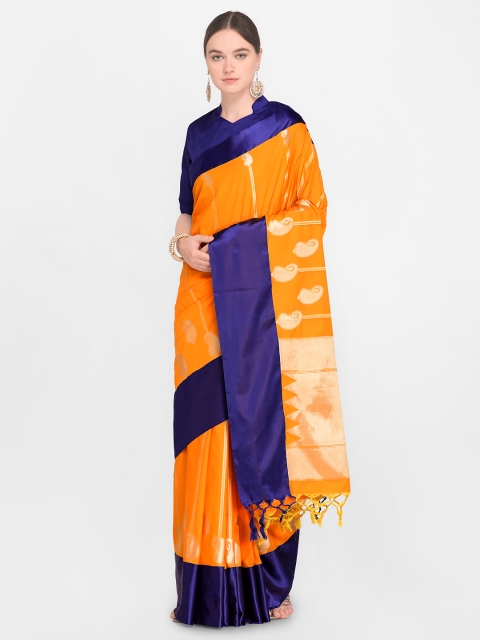 

Varkala Silk Sarees Orange & Blue Silk Blend Woven Design Kanjeevaram Saree