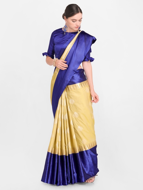 

Varkala Silk Sarees Yellow & Blue Silk Blend Woven Design Kanjeevaram Saree