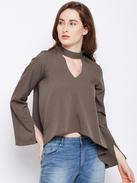 

Popnetic Women Grey Solid High-Low Top