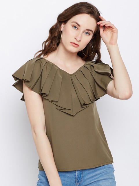 

Popnetic Women Olive Solid Tiered Top