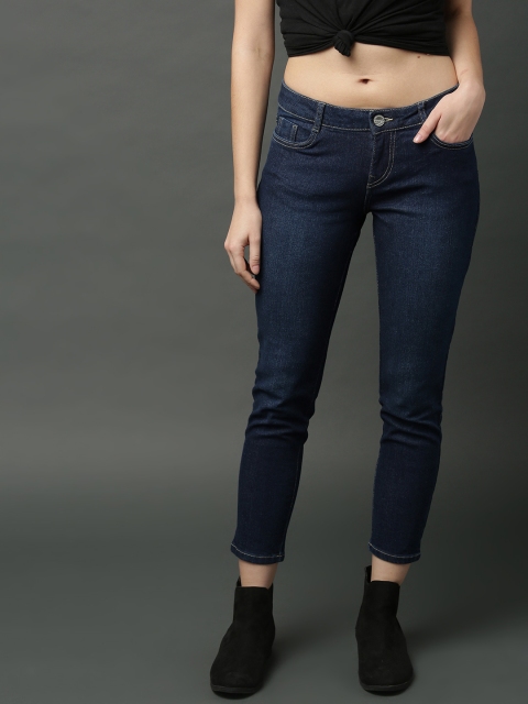 

Roadster Women Navy Blue Skinny Fit Mid-Rise Clean Look Stretchable Cropped Jeans