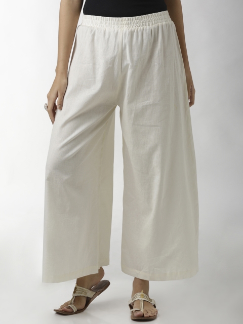 

breya Women Off-White Solid Linen Flared Palazzos