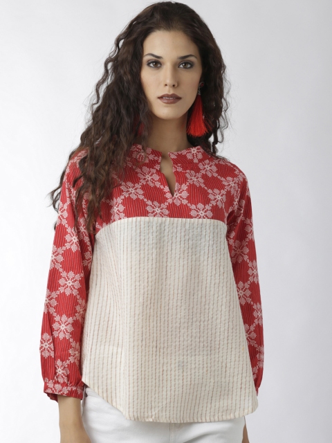 

breya Women Red Self Design A-Line Top