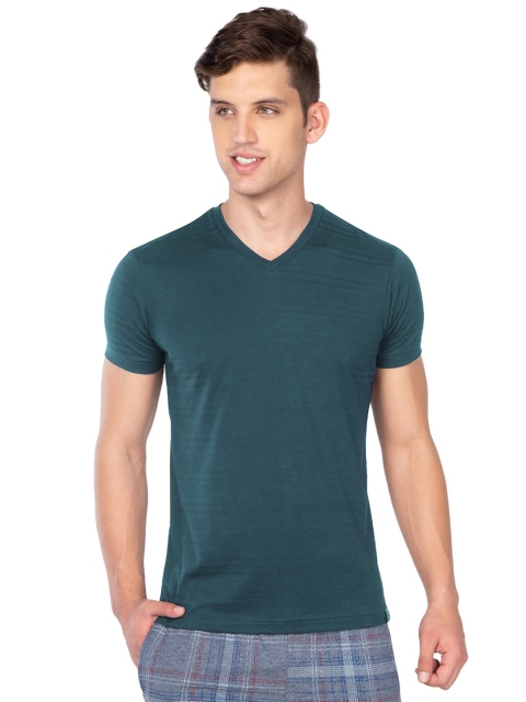 

Jockey Men Teal Green Solid V-Neck T-shirt