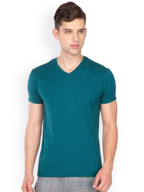 

Jockey Men Teal Blue Self Striped V-Neck Lounge T-shirt IM01-0103-BUCRL