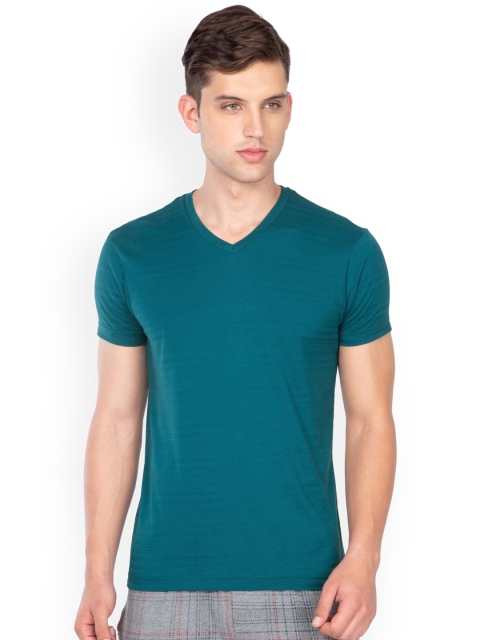 

Jockey Men Teal Blue Solid V-Neck Lounge T-shirt IM01-0103