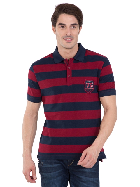 

Jockey Men Navy Blue & Maroon Striped Polo Collar T-shirt