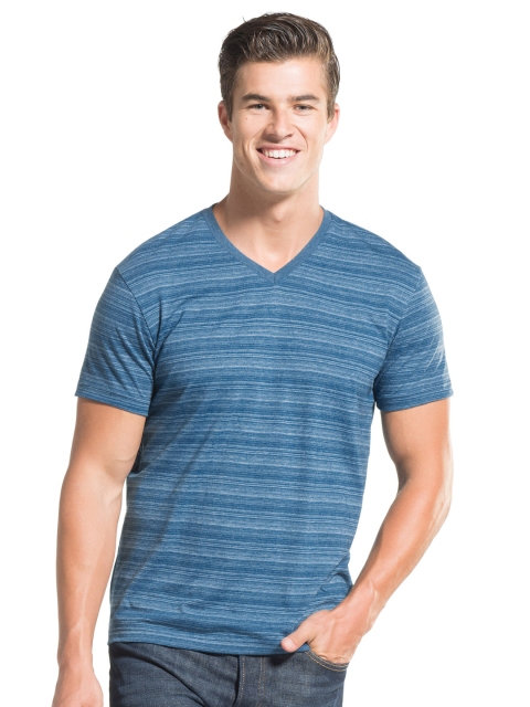 

Jockey Men Teal Blue Striped V-Neck Pure Cotton T-shirt