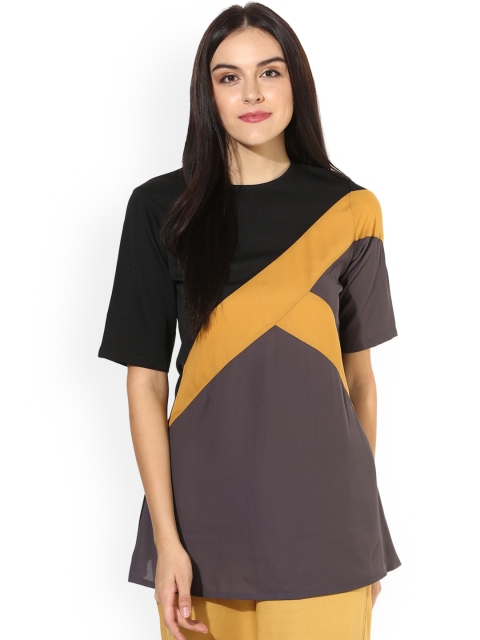 

Magzayra Black & Mustard Colourblocked Tunic