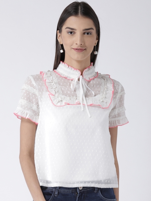 

Magzayra Women White Self Design Top