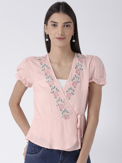 

Magzayra Women Peach-Coloured Printed Wrap Top
