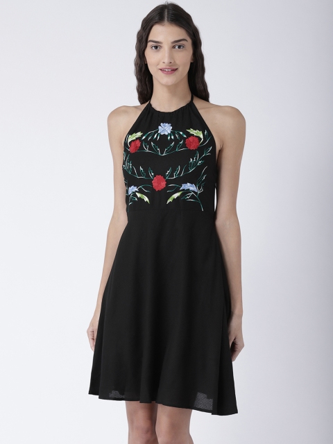 

Magzayra Women Black Floral Printed Fit and Flare Dress