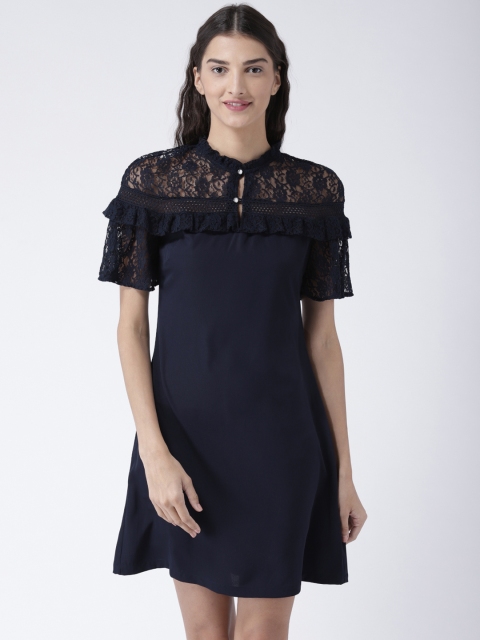 

Magzayra Women Navy Blue Self Design Fit and Flare Dress