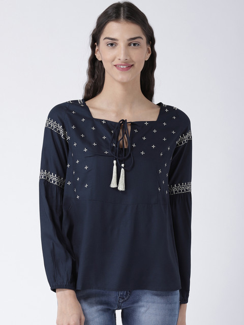

Magzayra Women Navy Blue Printed Boxy Top