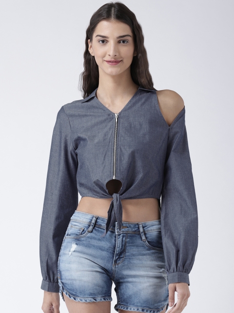 

Magzayra Women Blue Solid Shirt Style Top