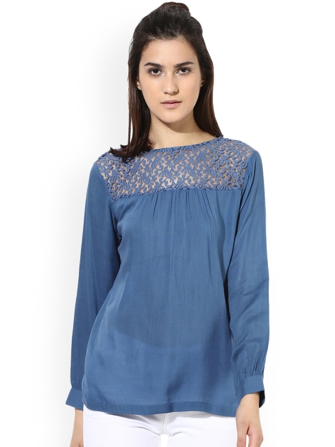 

Magzayra Women Blue Self Design Top
