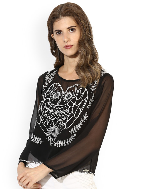 

Magzayra Women Black Embroidered Top