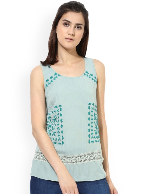 

Magzayra Women Sea Green Self Design Top