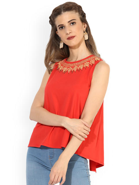 

Magzayra Women Red Solid High-Low Top