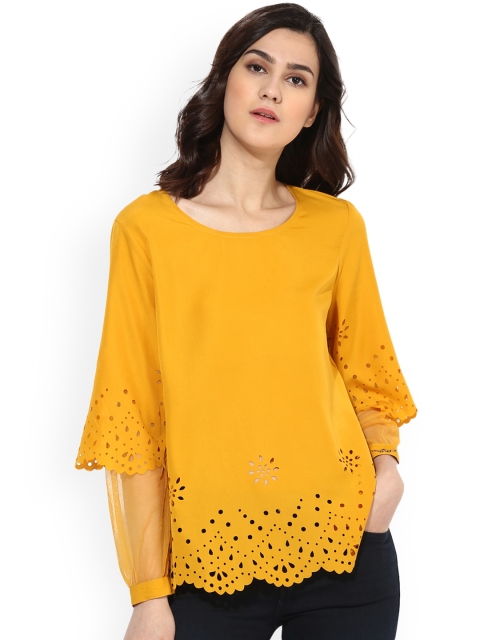 

Magzayra Women Mustard Self Design Top