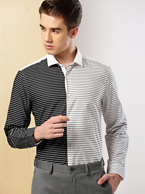 

INVICTUS Men White & Black Slim Fit Striped Semiformal Shirt