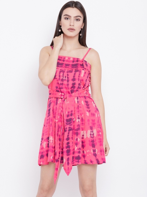 

THE SILHOUETTE STORE Women Pink Dyed Fit and Flare Dress