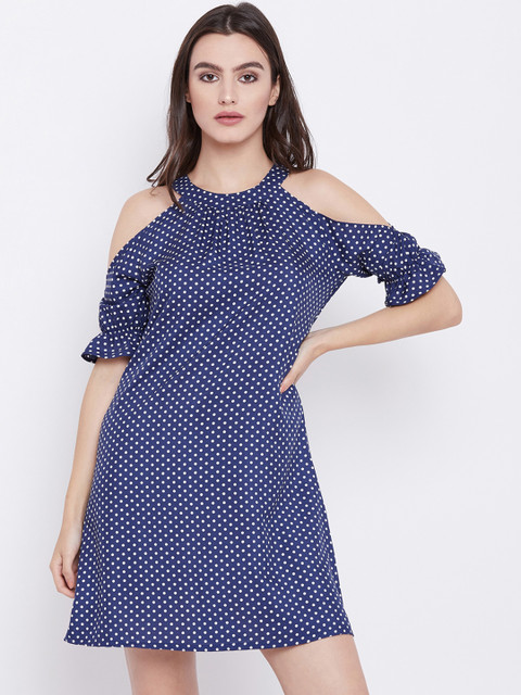 

THE SILHOUETTE STORE Women Navy Blue Printed A-Line Dress