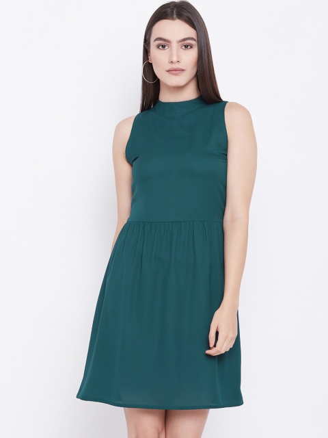 

THE SILHOUETTE STORE Women Teal Solid Fit and Flare Dress