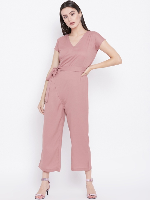 

THE SILHOUETTE STORE Pink Solid Basic Jumpsuit