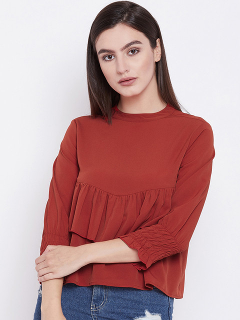 

THE SILHOUETTE STORE Women Rust Brown Solid Peplum Top
