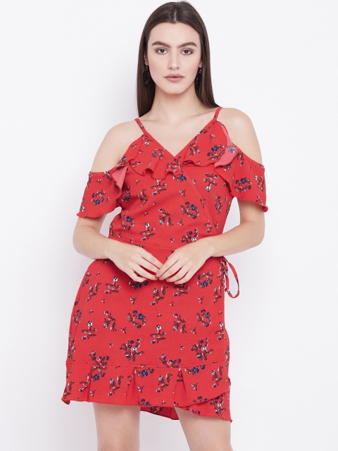 

THE SILHOUETTE STORE Women Red Printed Wrap Dress