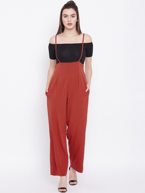 

THE SILHOUETTE STORE Women Rust Orange Solid Dungarees